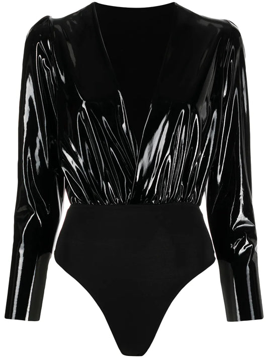 Faux-Patent Leather Bodysuit