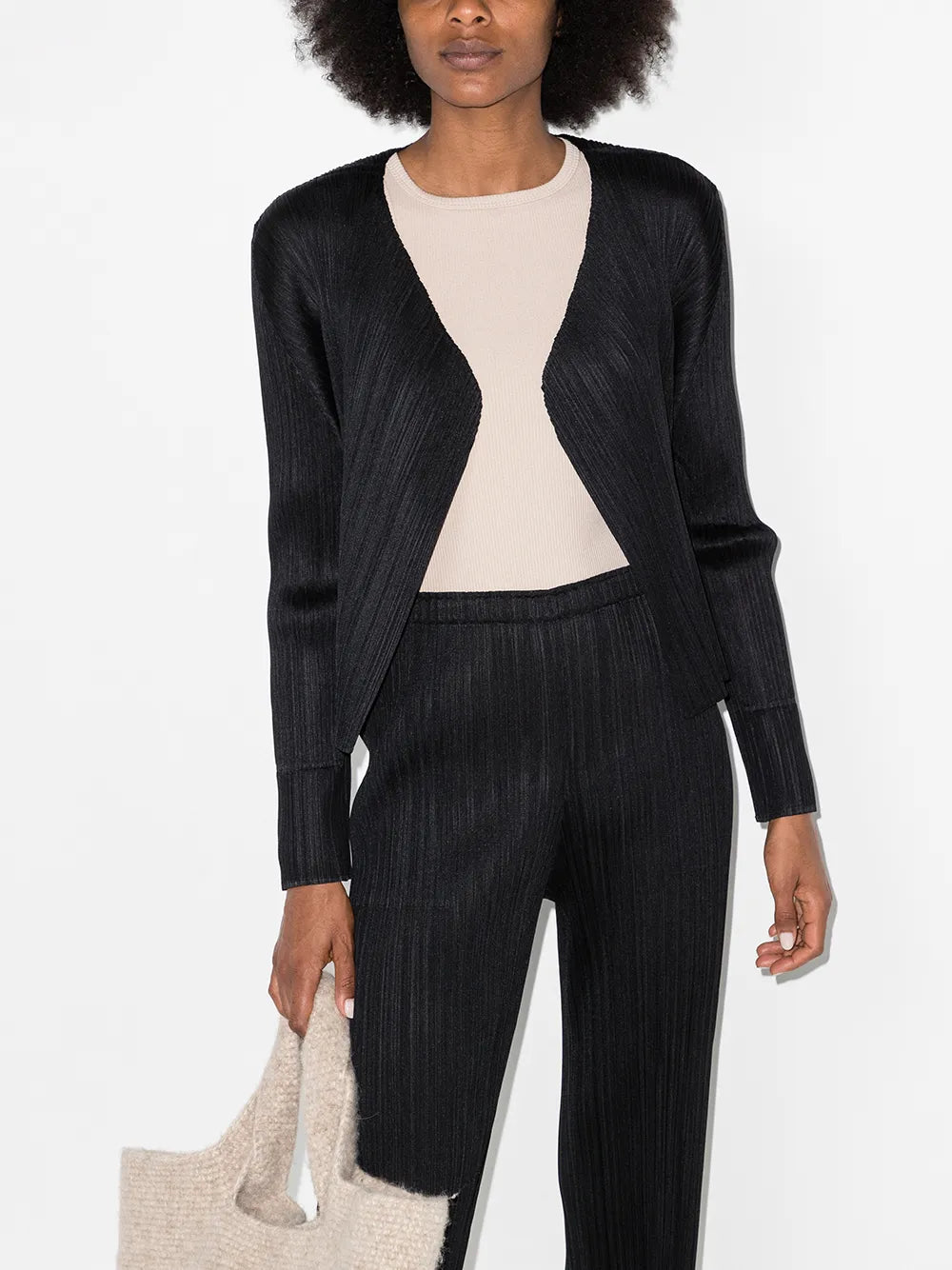 Plissé Long-Sleeve Cardigan
