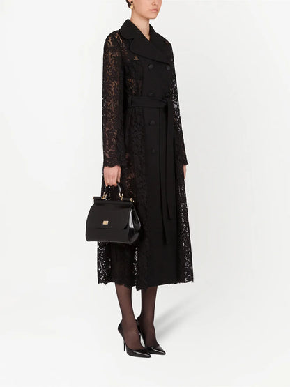 Lace-Detail Double-Breasted Coat
