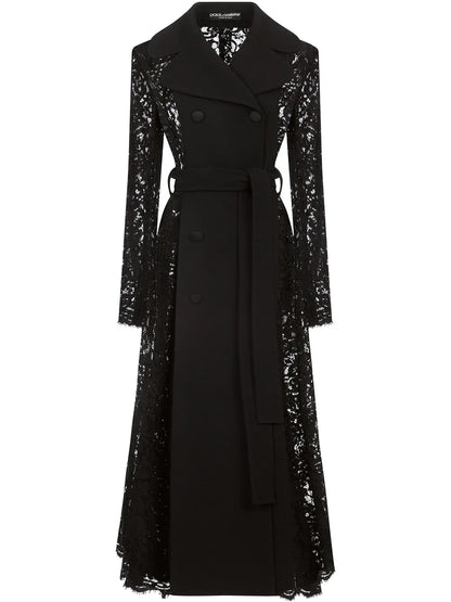 Lace-Detail Double-Breasted Coat