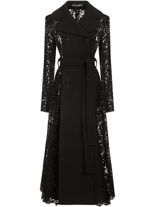 Lace-Detail Double-Breasted Coat
