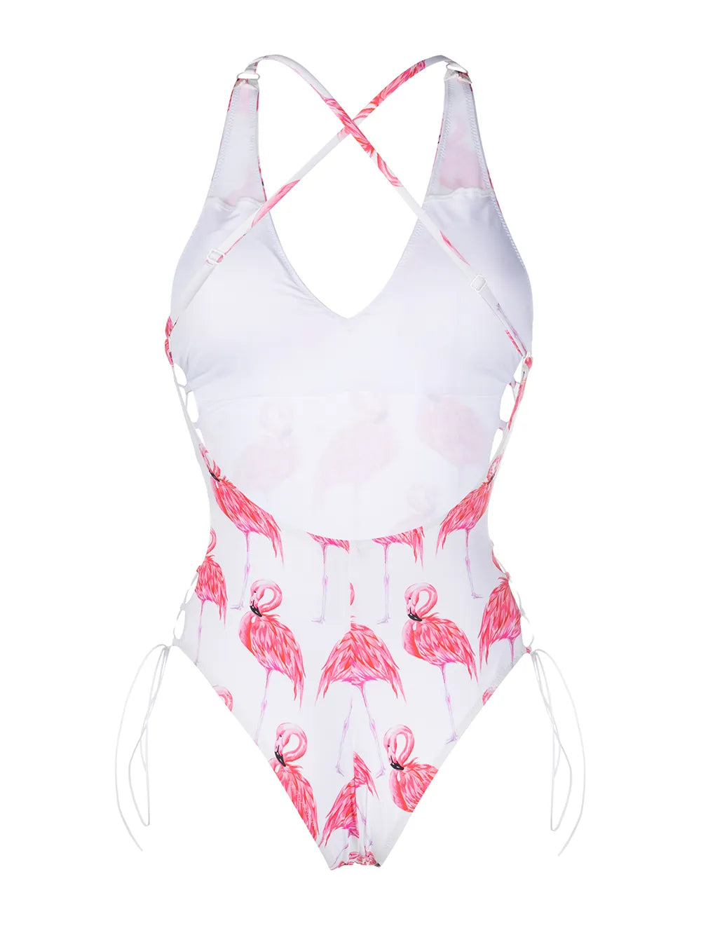 Flamingo Print Lace-Up One-Piece