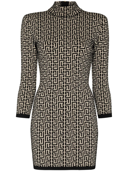 Monogram-Jacquard Knitted Mini Dress