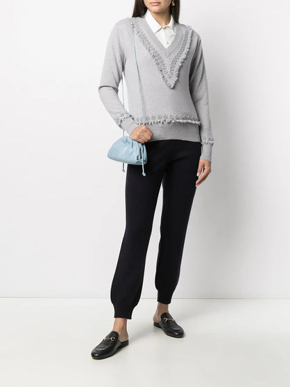 Floral Embroidered V-Neck Jumper