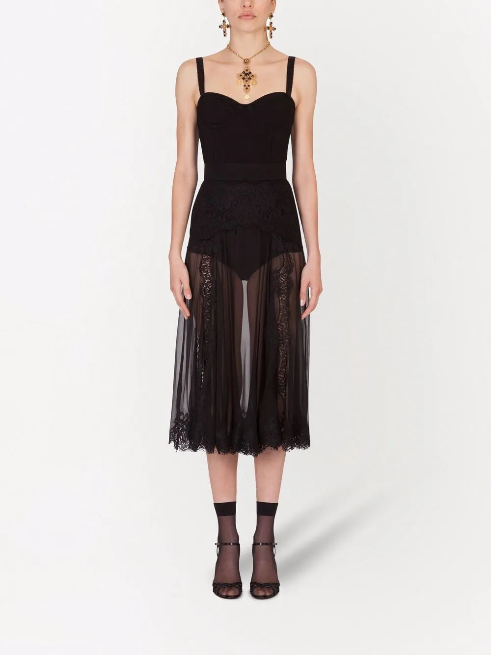 Chantilly-Lace Chiffon Midi Skirt