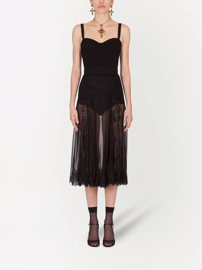 Chantilly-Lace Chiffon Midi Skirt