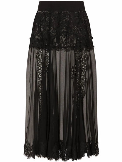 Chantilly-Lace Chiffon Midi Skirt