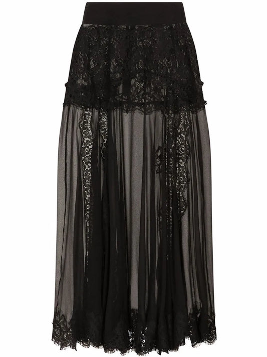 Chantilly-Lace Chiffon Midi Skirt