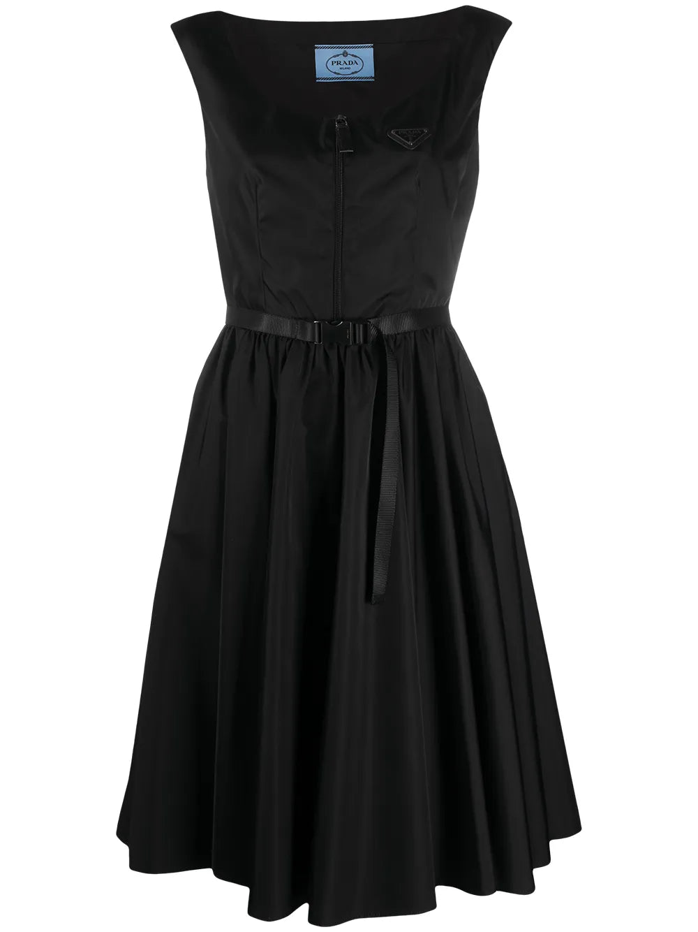 Belted Logo Plaque Flared Dress