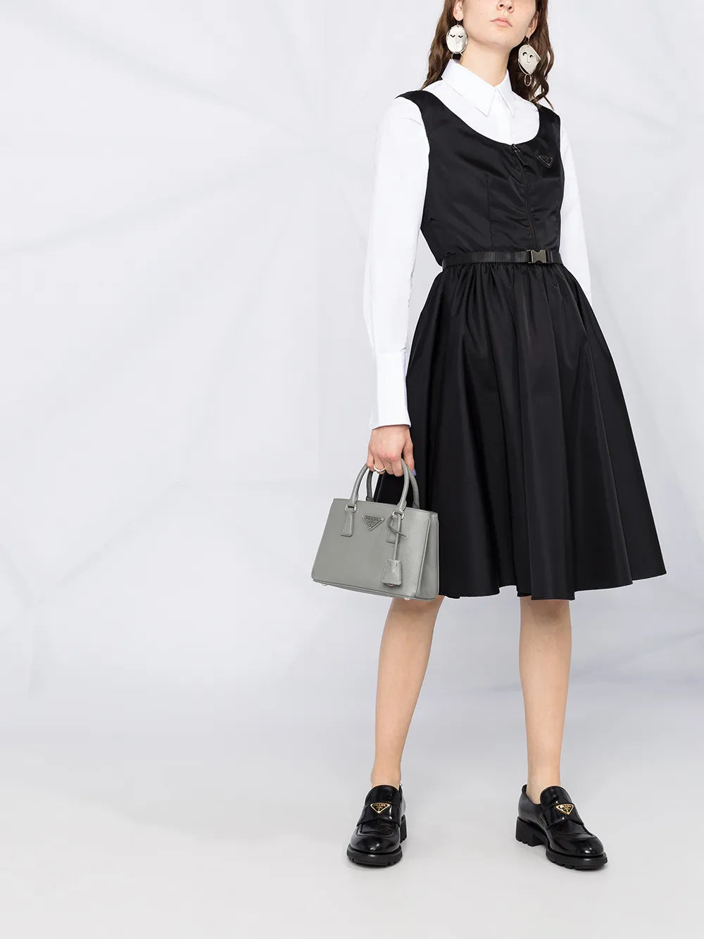 Belted Logo Plaque Flared Dress