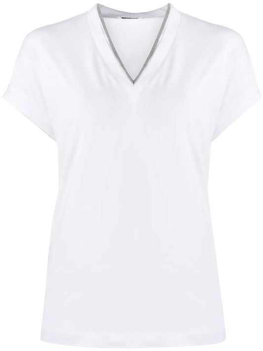 Silvery Trim V-Neck T-Shirt