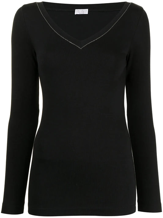 V-Neck Cotton Blend Top