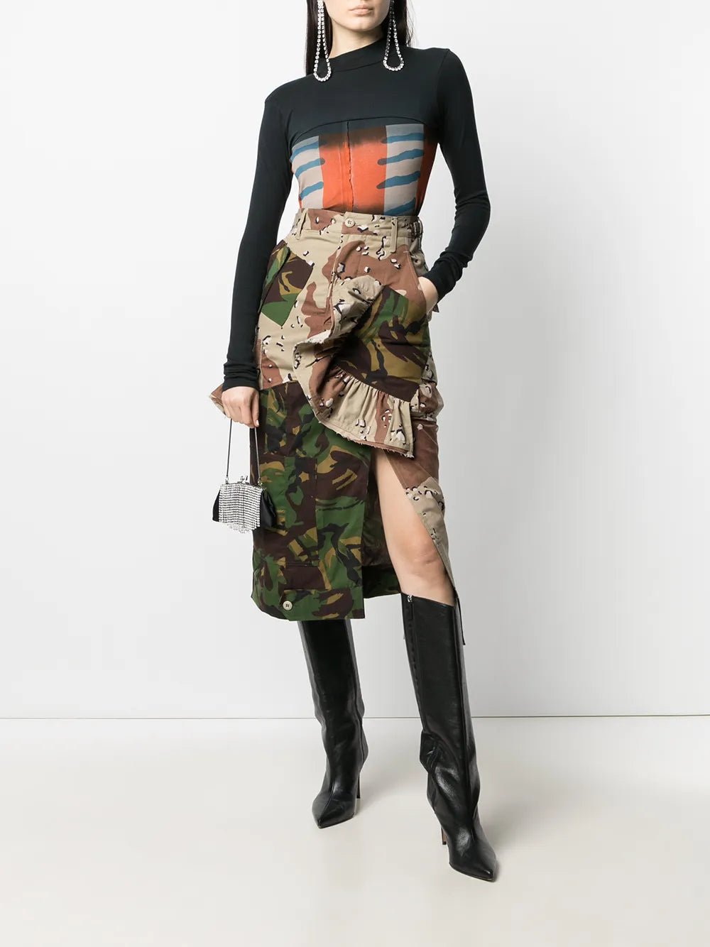 Patchwork Camouflage-Print Pencil Skirt