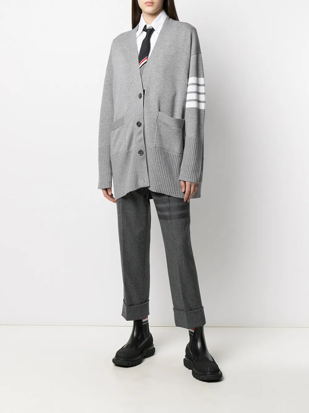 Oversized 4-Bar Stripe Cardigan