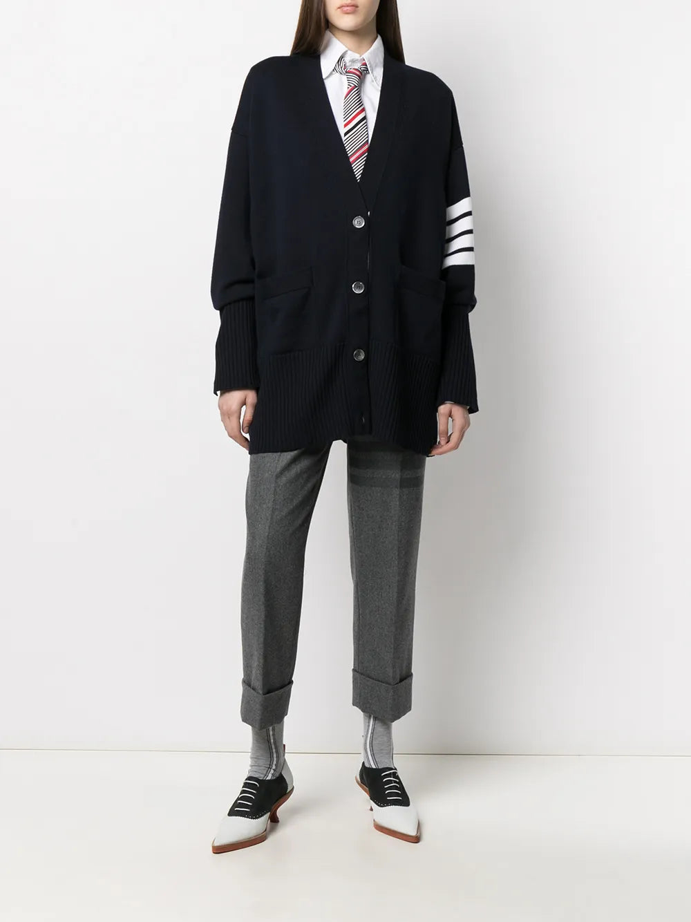 Oversized 4-Bar Stripe Cardigan