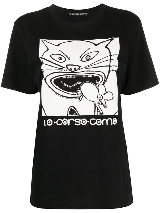 Cat-Print Cotton T-Shirt