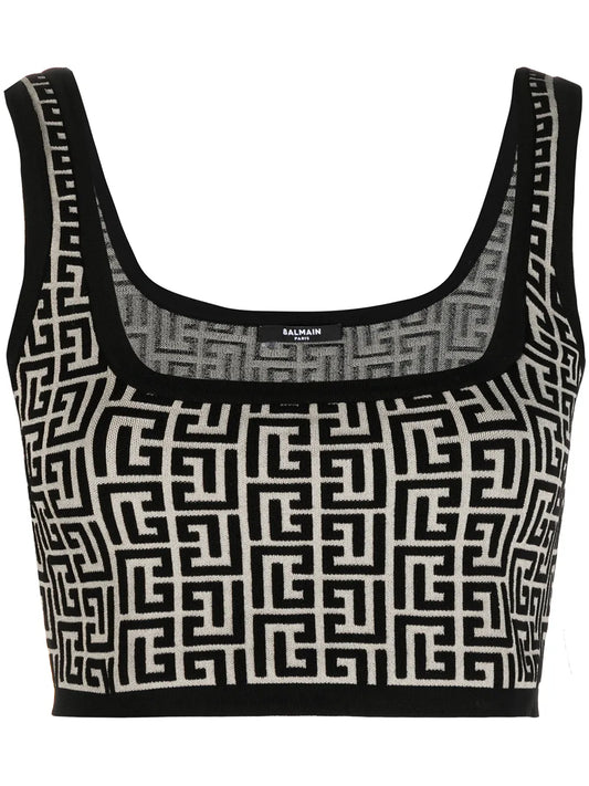 Cropped Monogram Jacquard Vest Top