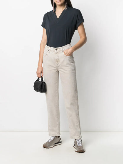 Short-Sleeve Fitted Blouse