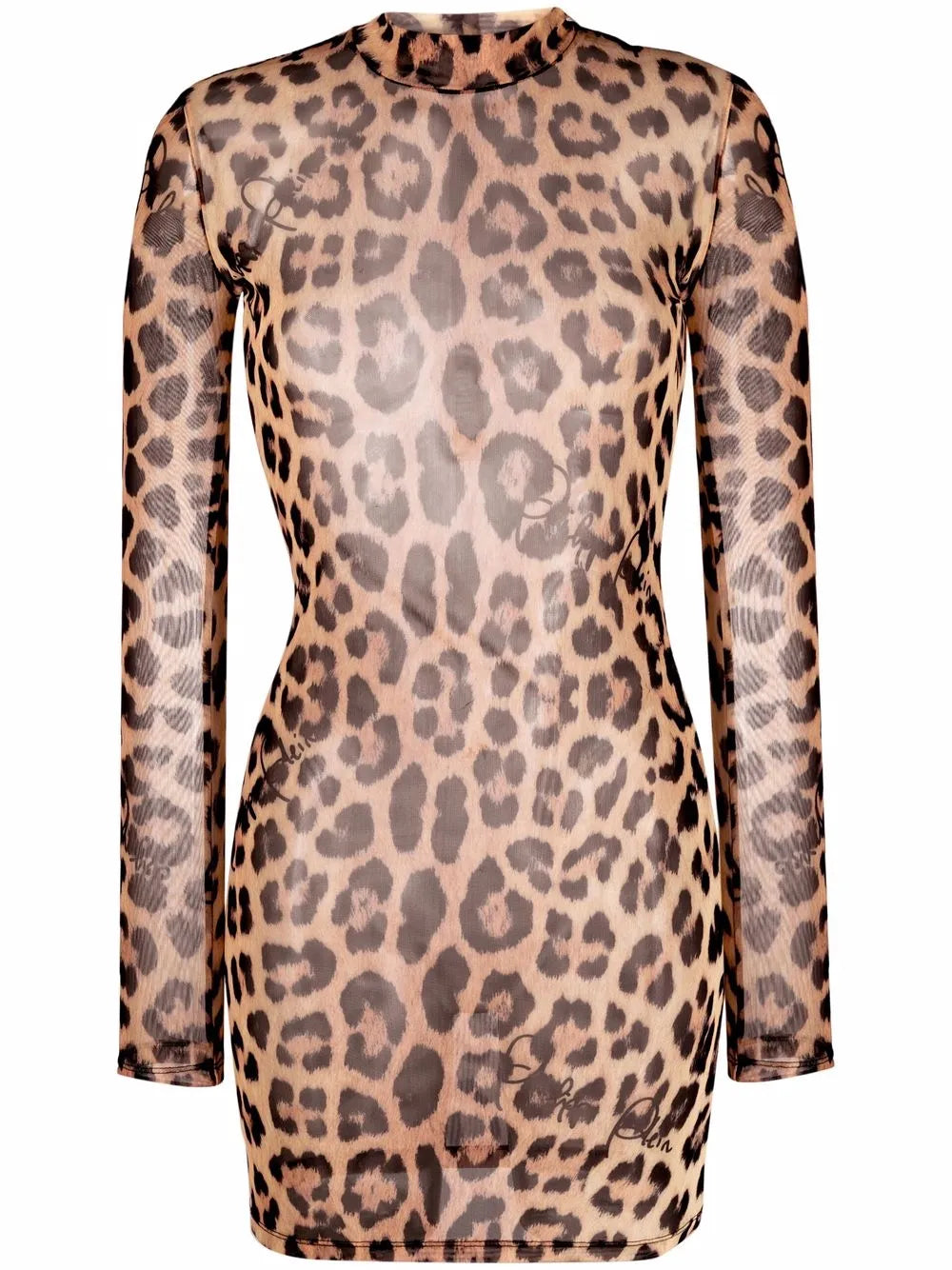 Leopard-Print Mock Neck Dress