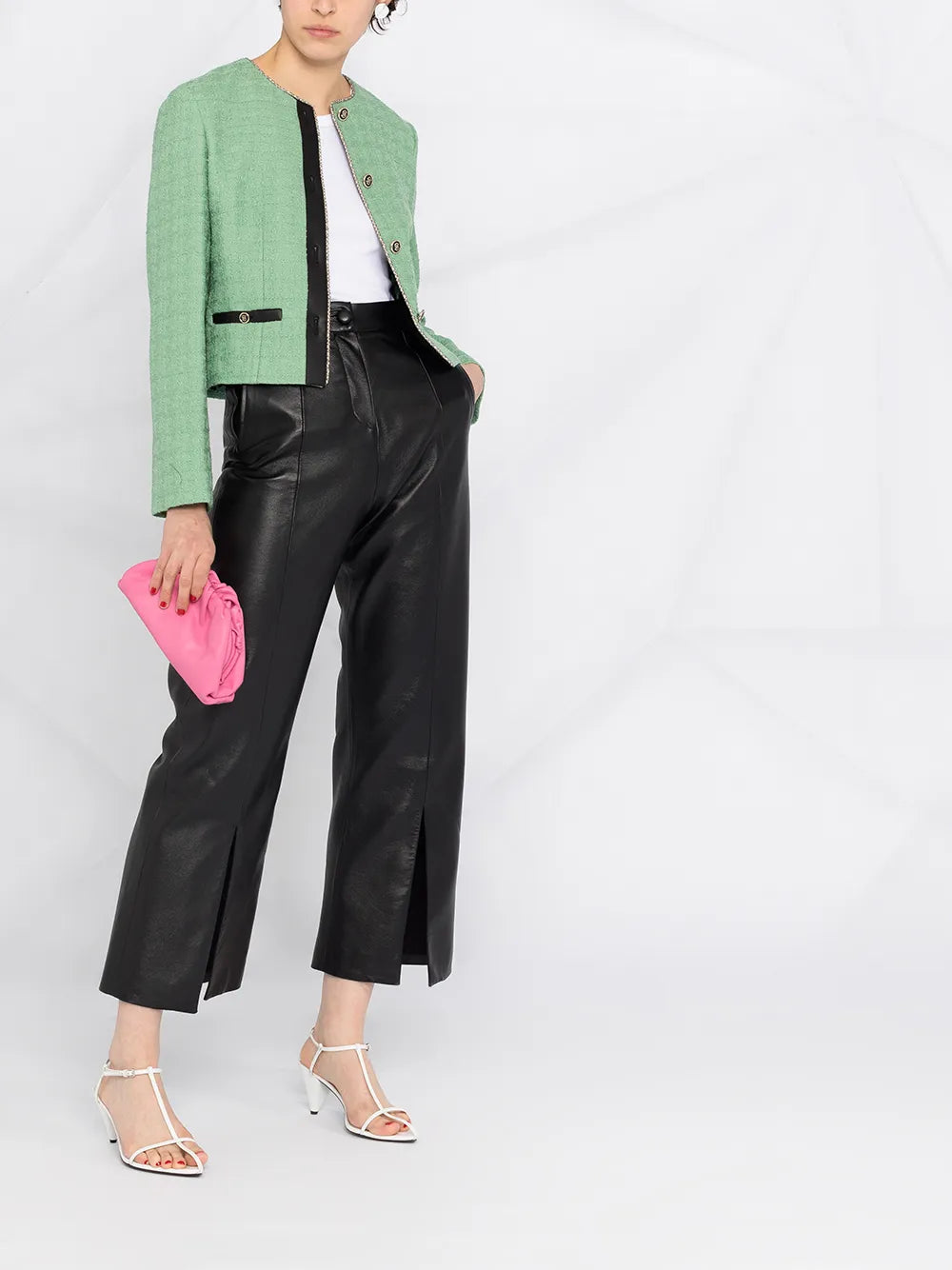 Leather-Trim Tweed Jacket