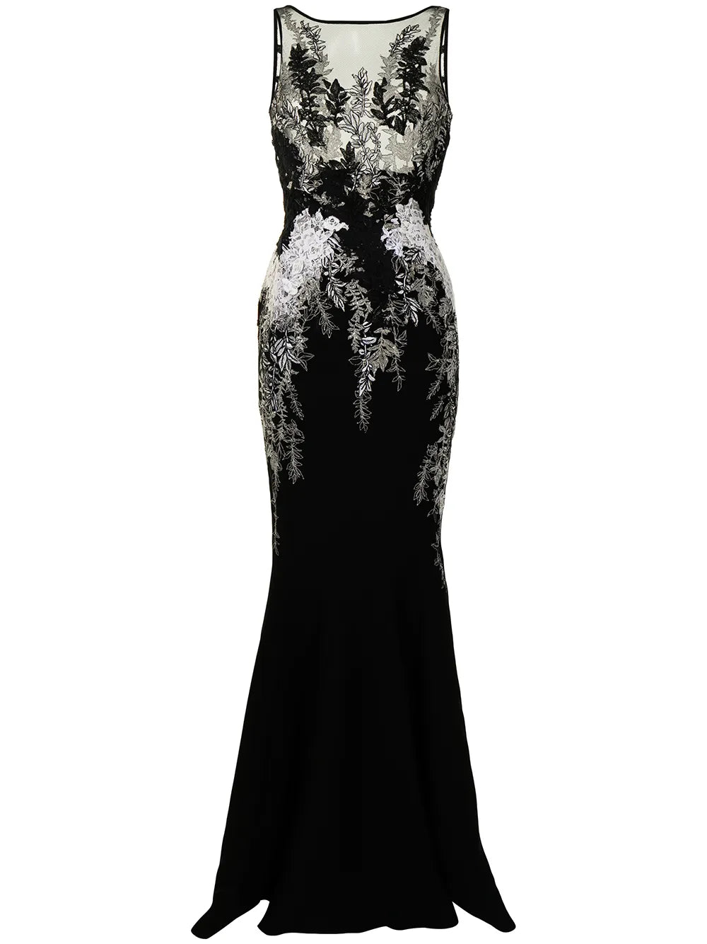 Fitted Floral Lace-Embroidered Gown