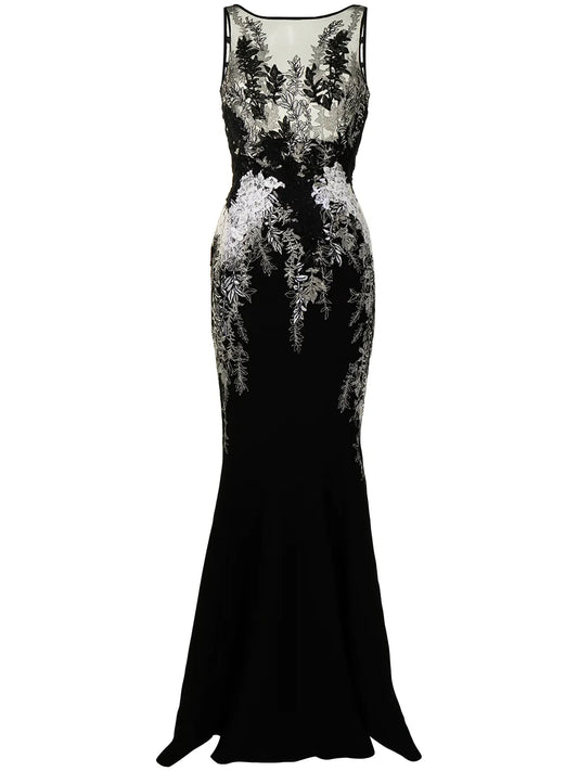 Fitted Floral Lace-Embroidered Gown