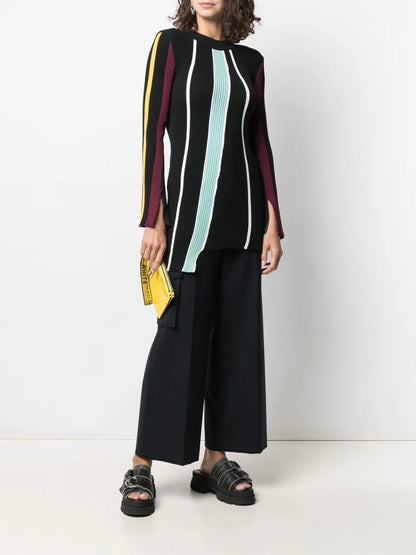 Asymmetric Striped Knit Jumper