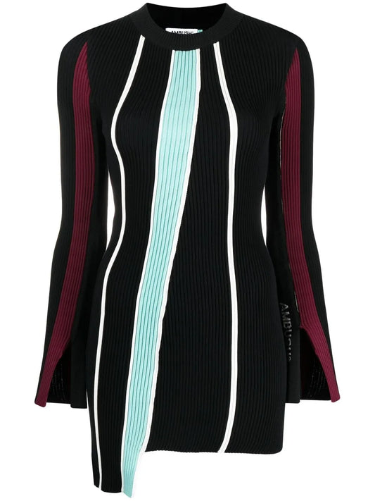 Asymmetric Striped Knit Jumper