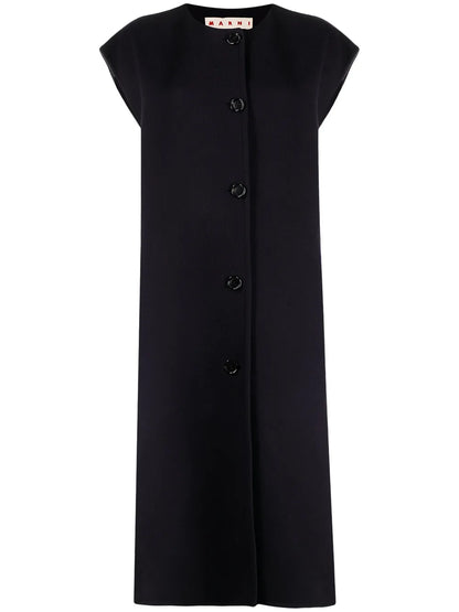 Sleeveless Button-Fastening Coat