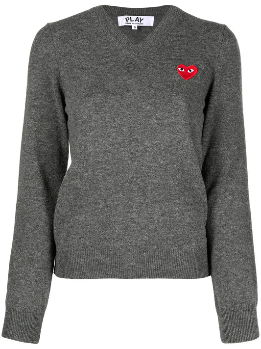 Embroidered Motif V-Neck Jumper