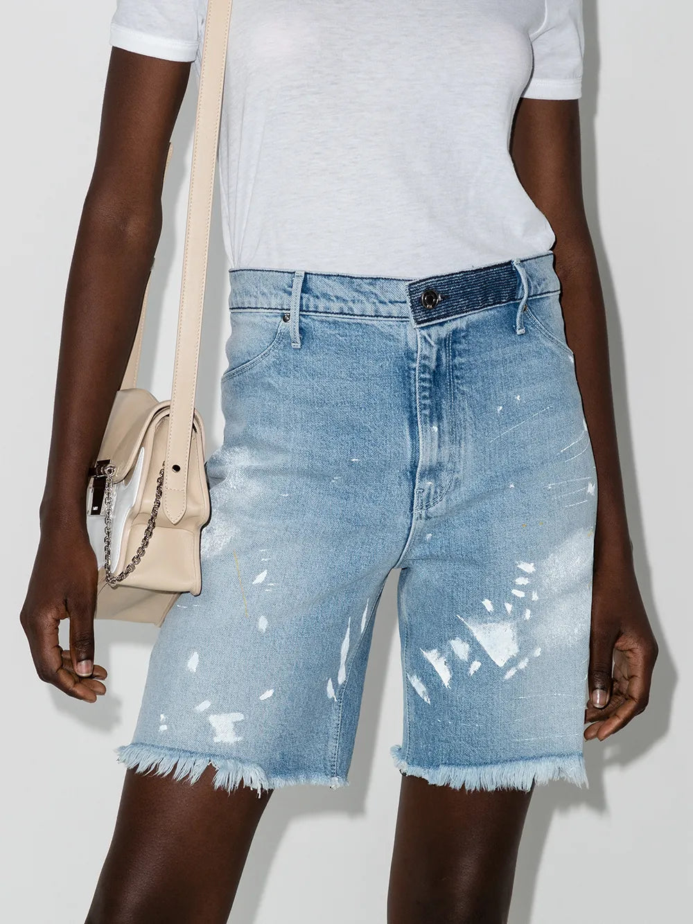Hesper Paint-Splatter Denim Shorts