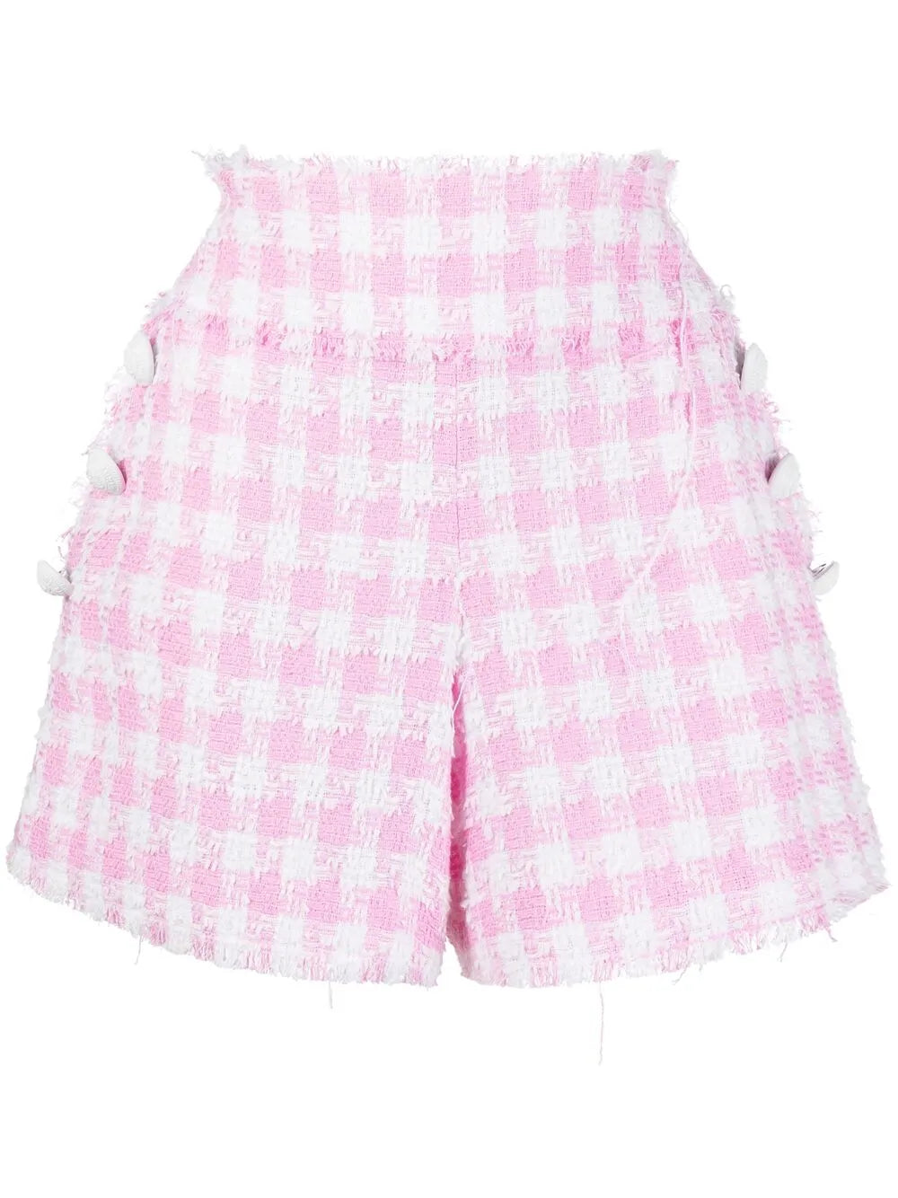 Button-Embellished Gingham Tweed Shorts