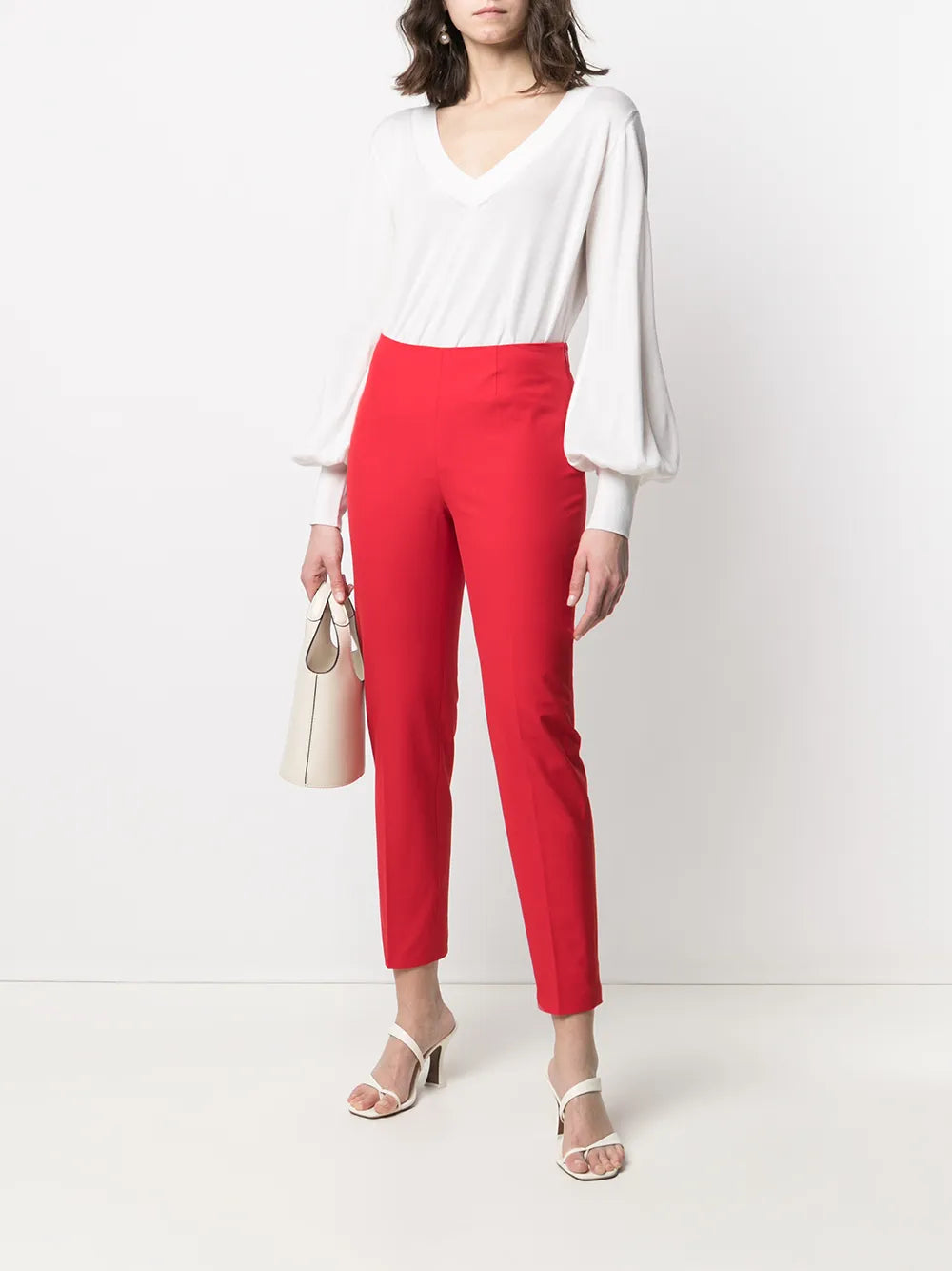 Bishop-Sleeve V-Neck Knitted Top