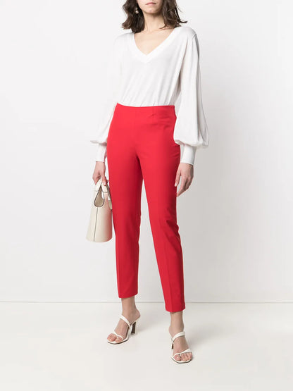 Bishop-Sleeve V-Neck Knitted Top