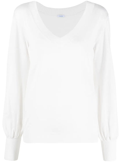 Bishop-Sleeve V-Neck Knitted Top