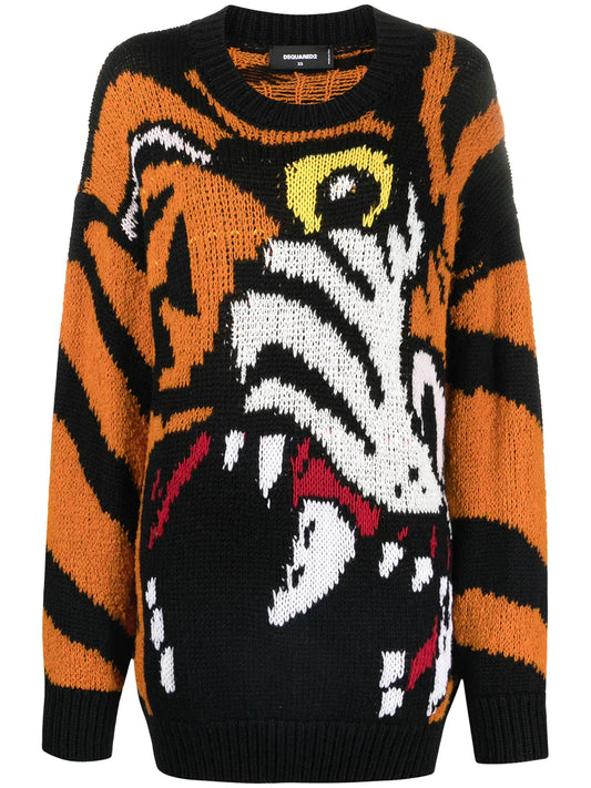 Tiger-Intarsia Jumper
