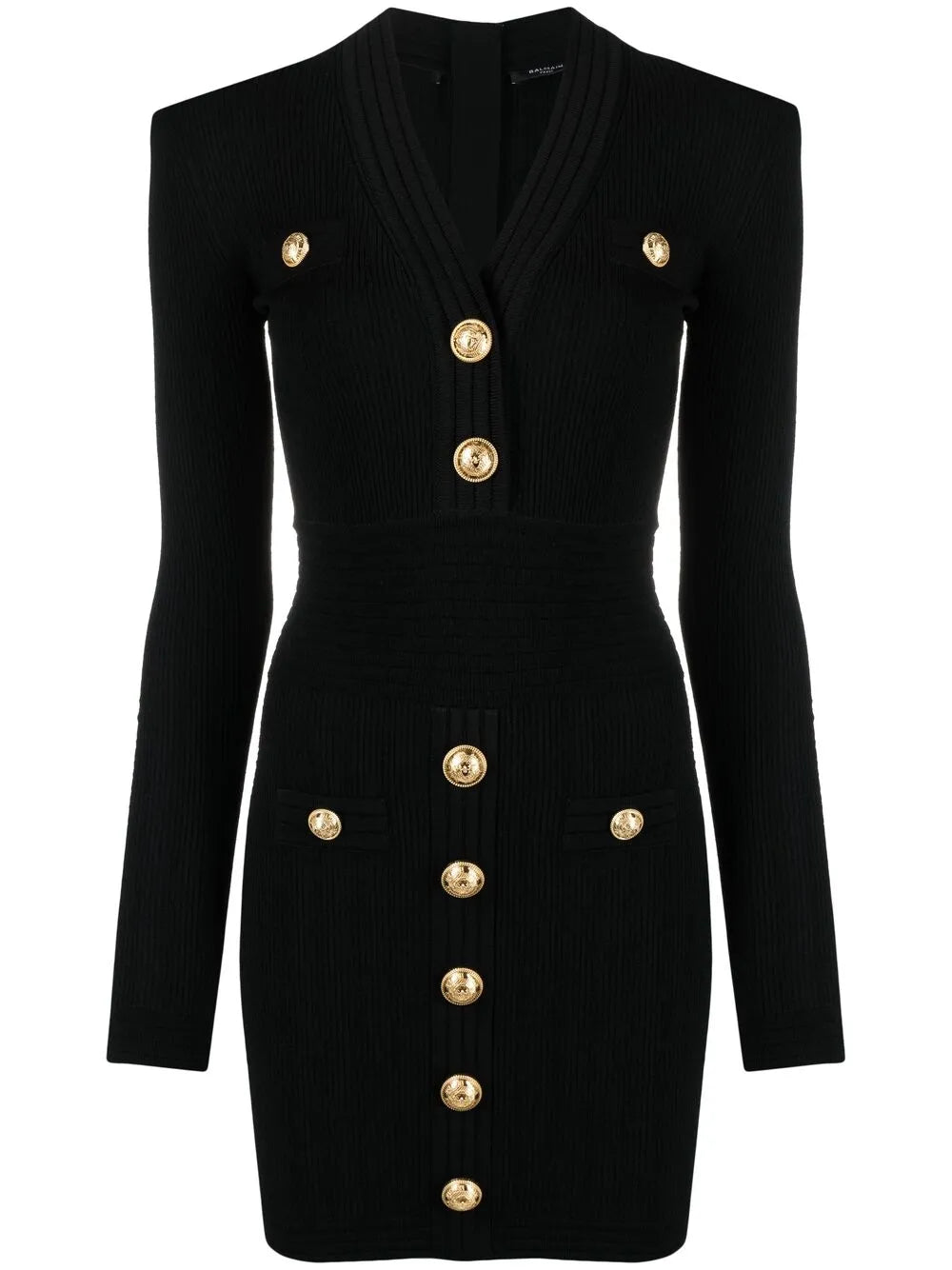 Button-Detail Ribbed Mini-Dress