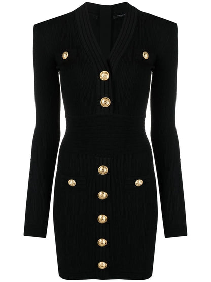 Button-Detail Ribbed Mini-Dress