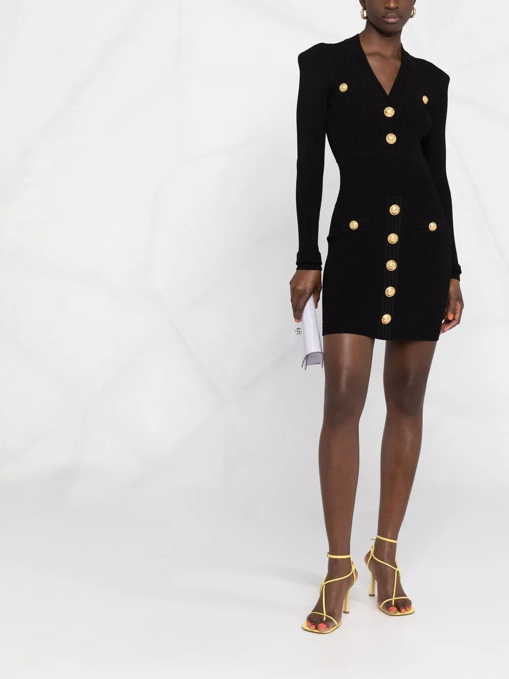 Button-Detail Ribbed Mini-Dress