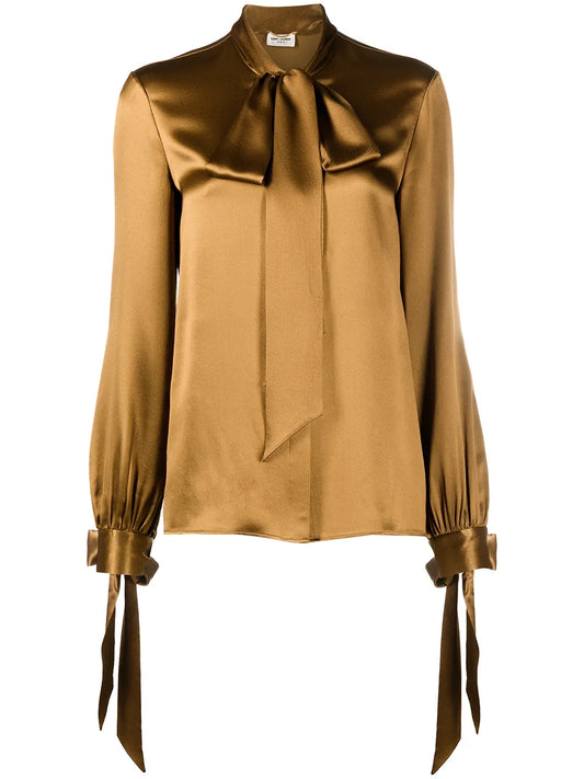 Long-Sleeve Pussy-Bow Blouse