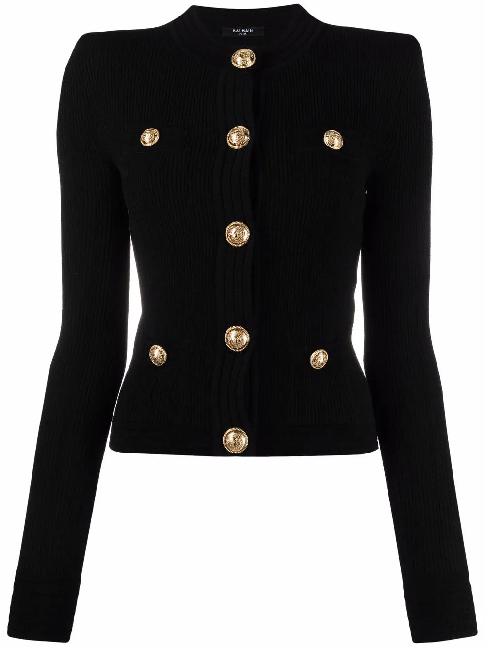 Button-Embellished Ribbed Cardigan