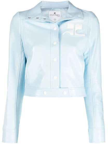 Appliqué-Logo Cropped Vinyl Jacket