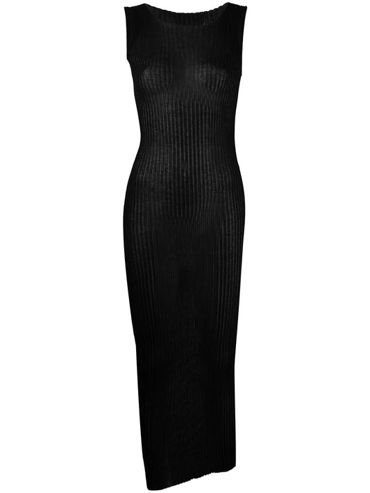 Ribbed-Knit Sheer Dress