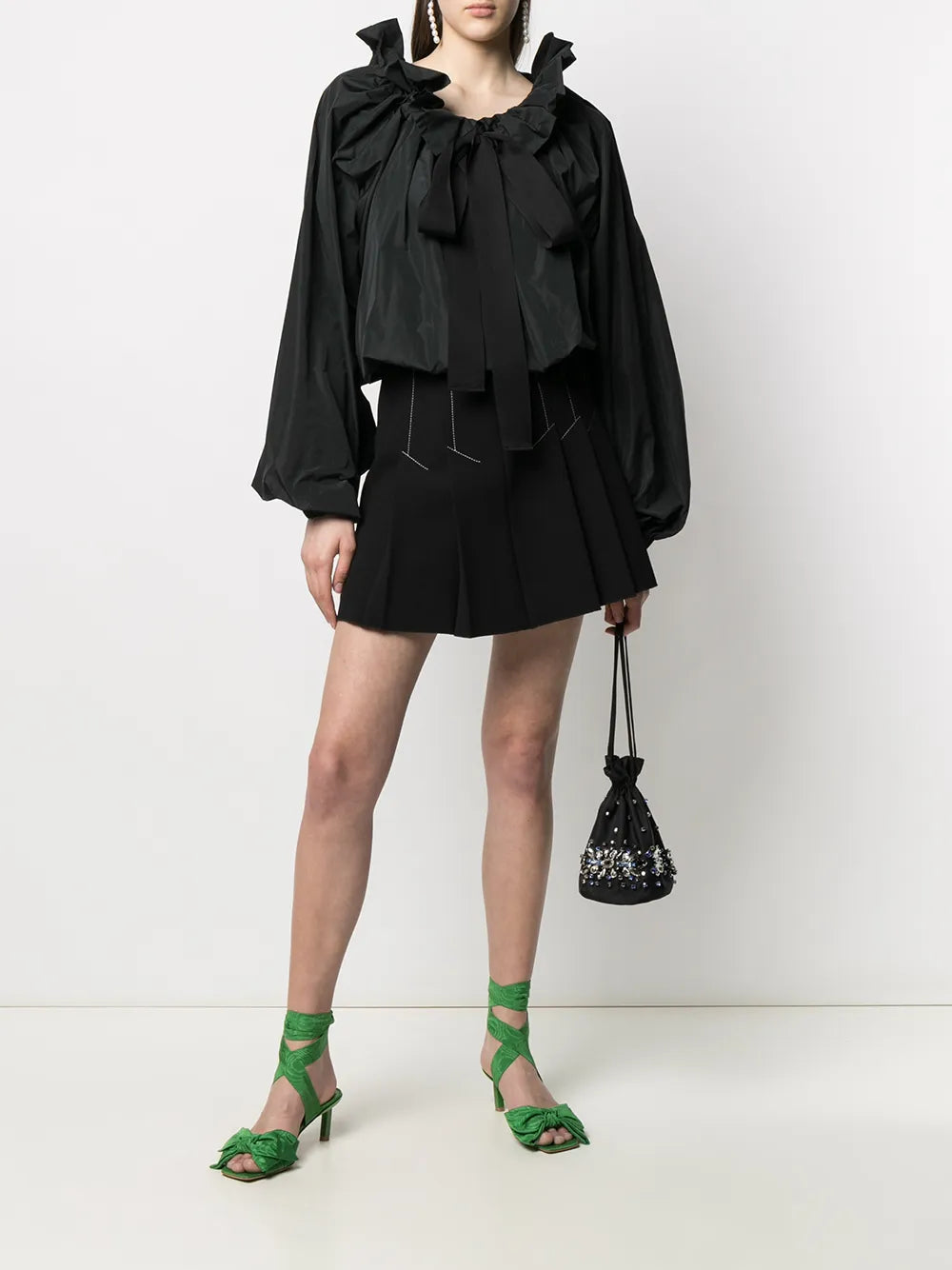 Grosgrain Puff-Sleeve Blouse
