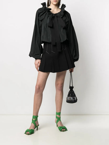 Grosgrain Puff-Sleeve Blouse