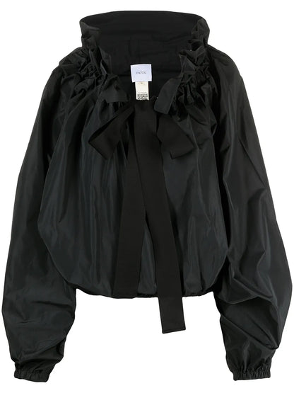 Grosgrain Puff-Sleeve Blouse