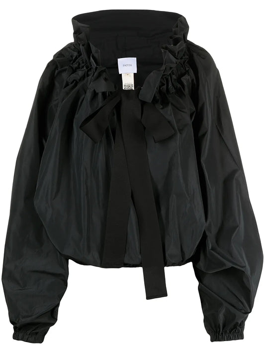 Grosgrain Puff-Sleeve Blouse