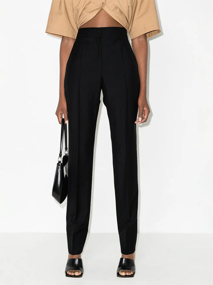 High-Waisted Wool Tailored Trousers