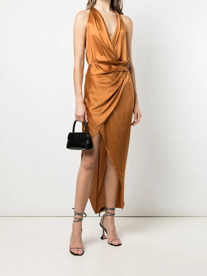 Asymmetric Halterneck Silk Dress