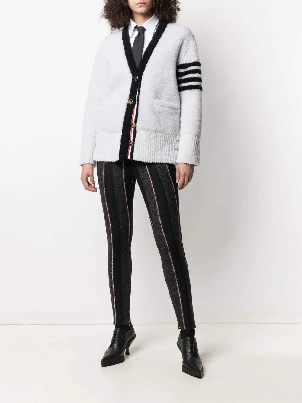 4-Bar Stripe Shearling Cardigan